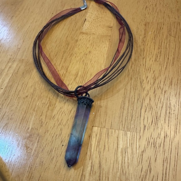 Oxidized sterling silver rainbow fluoride necklace on ribbon choker - Picture 2 of 4